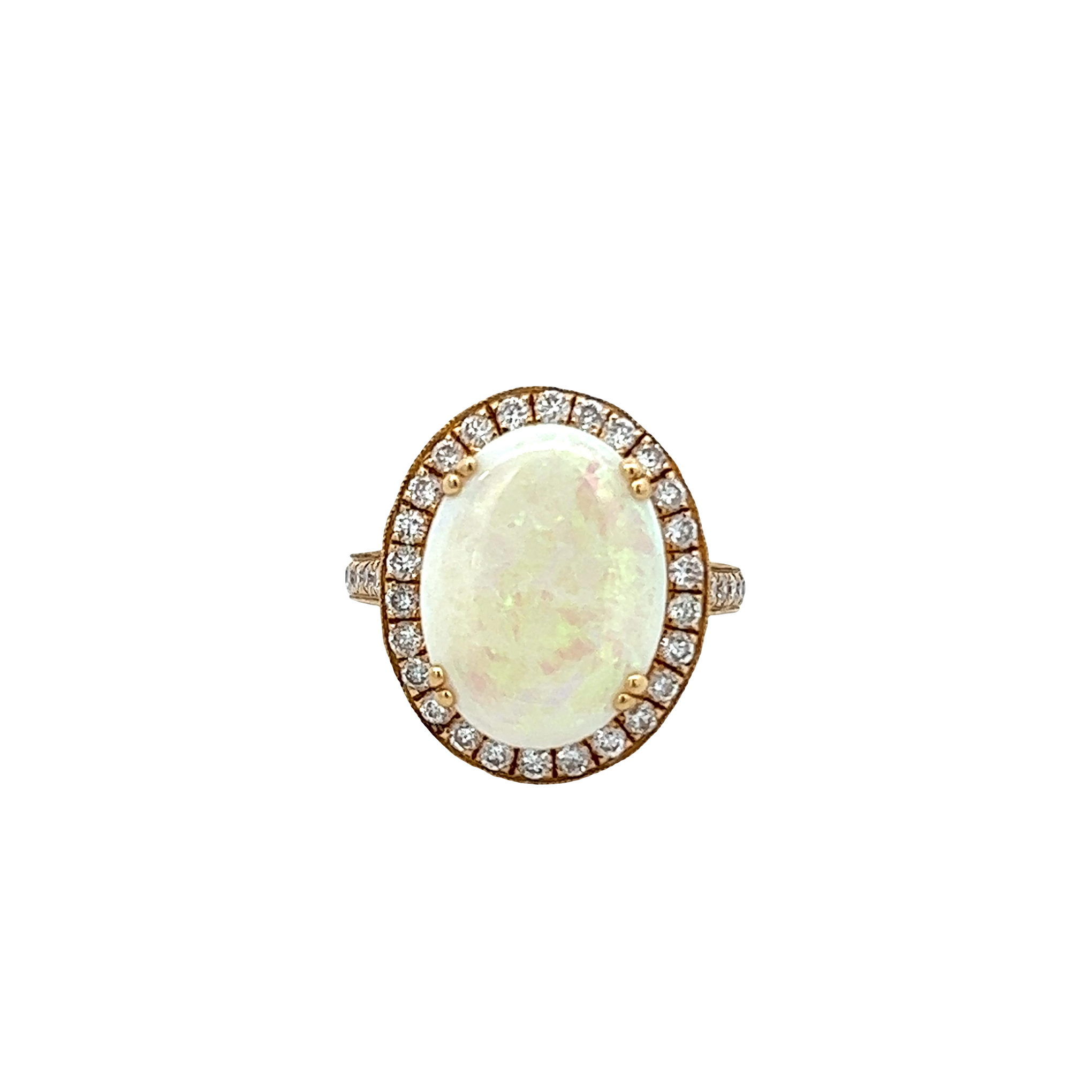 14KT Yellow Gold Round Cut Diamond And Opal Ring