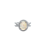 14KT White Gold Opal And Diamond Ring