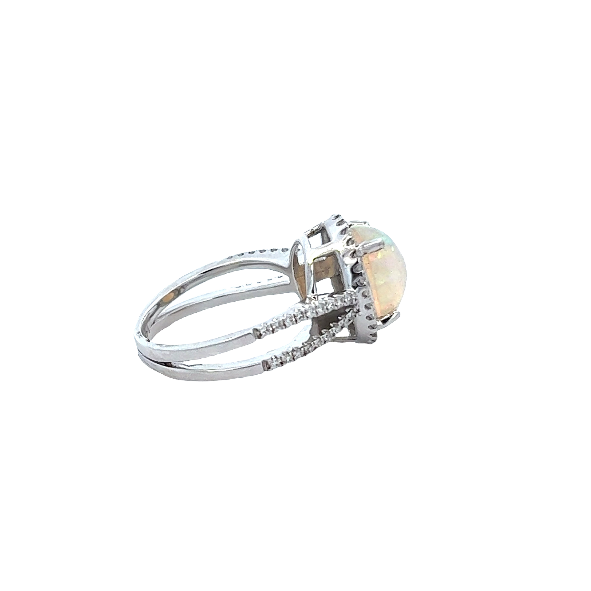14KT White Gold Opal And Diamond Ring