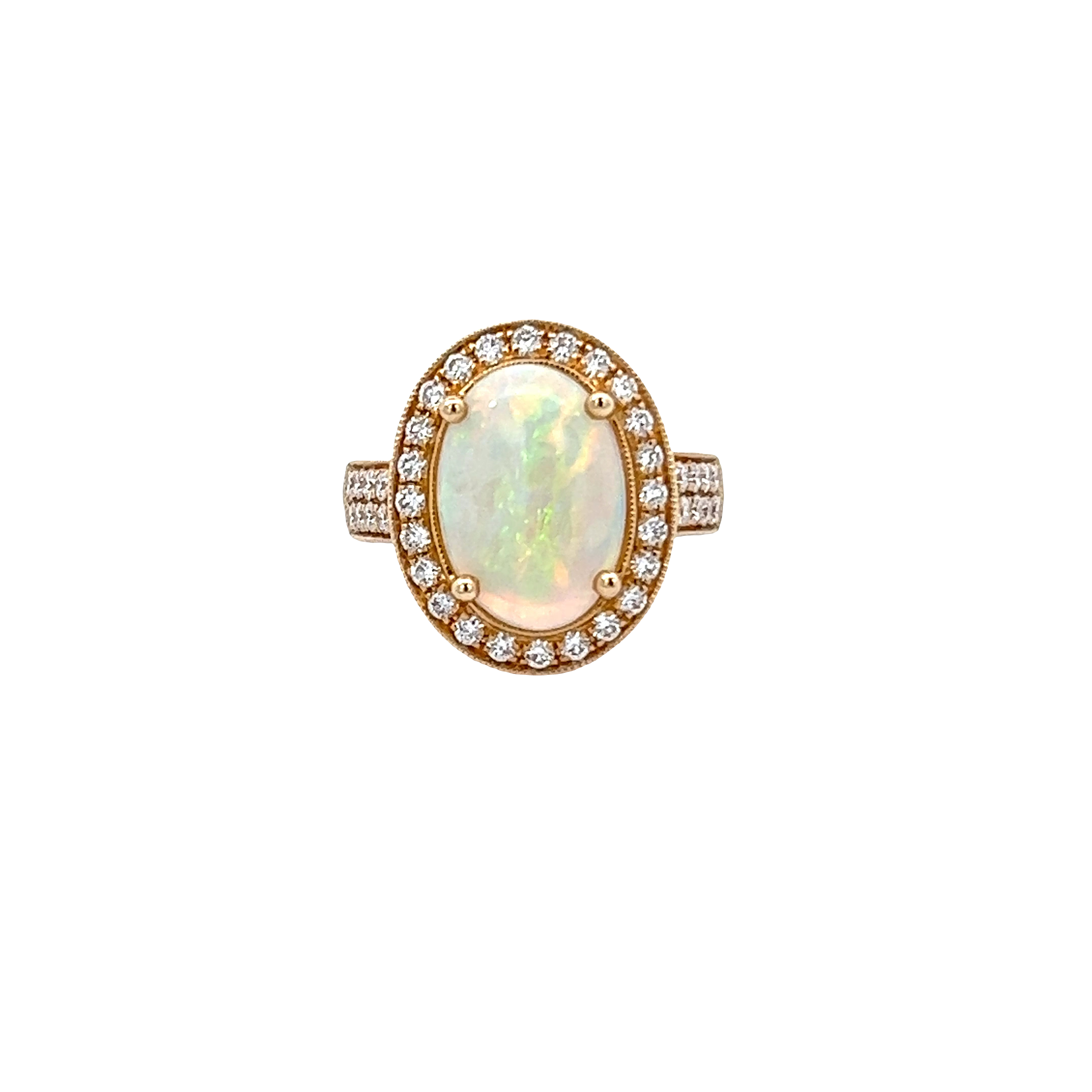 14KT Yellow Gold And Round Cut Diamond Opal Ring