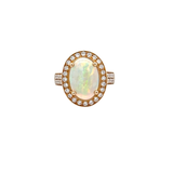 14KT Yellow Gold And Round Cut Diamond Opal Ring