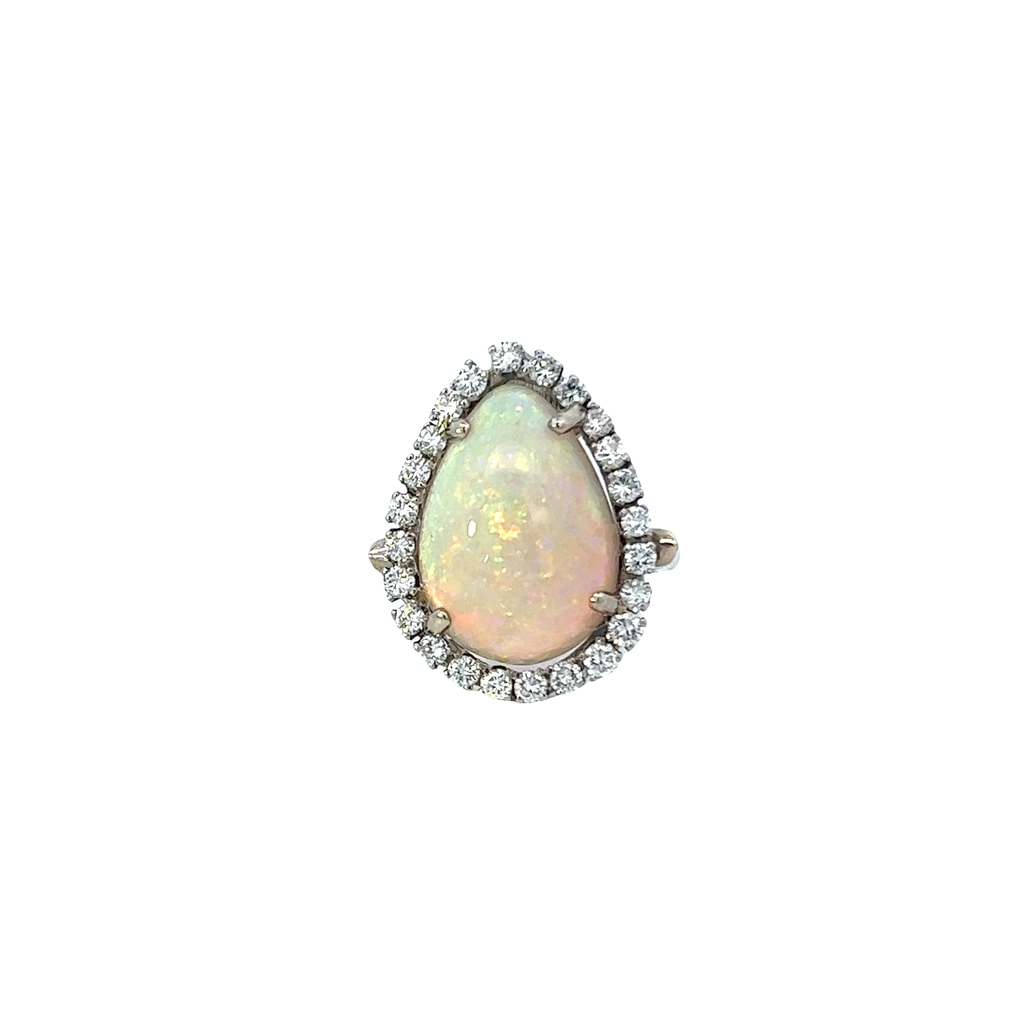 14KT White Gold Opal Diamond Ring