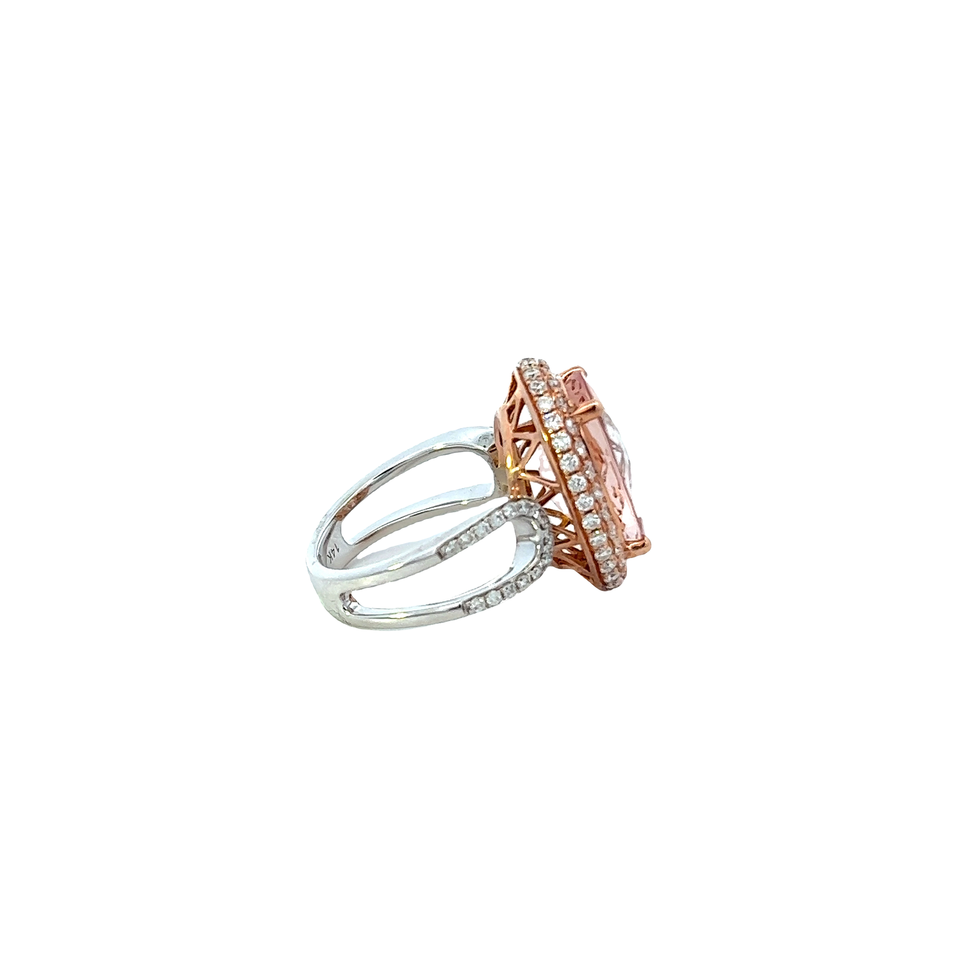 14KT White And Rose Gold Morganite Diamond Ring