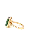 18KT Yellow Gold Green Tourmaline And Diamond Cocktail Ring