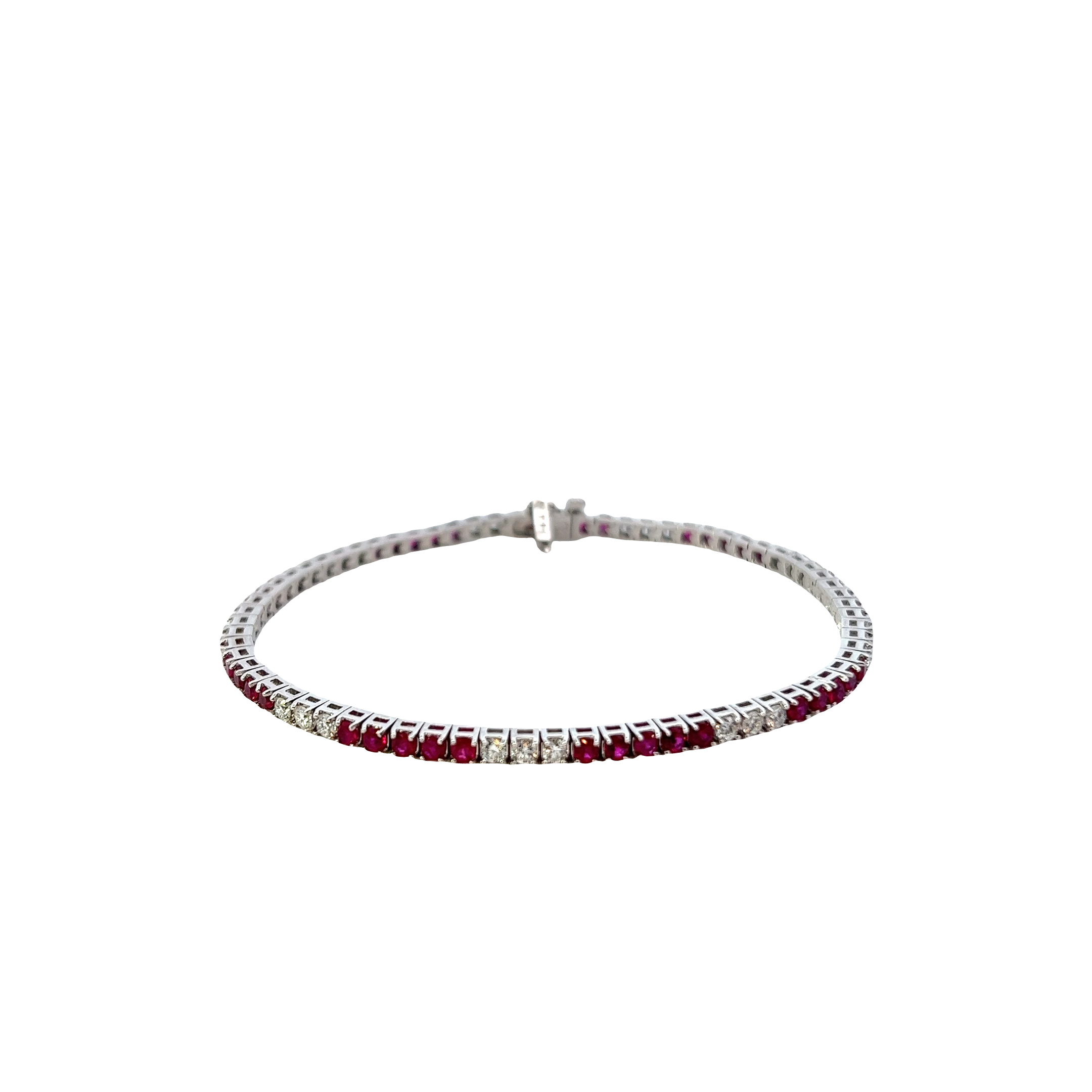 14KT White Gold Alternating Ruby And Diamond Straight Line Bracelet