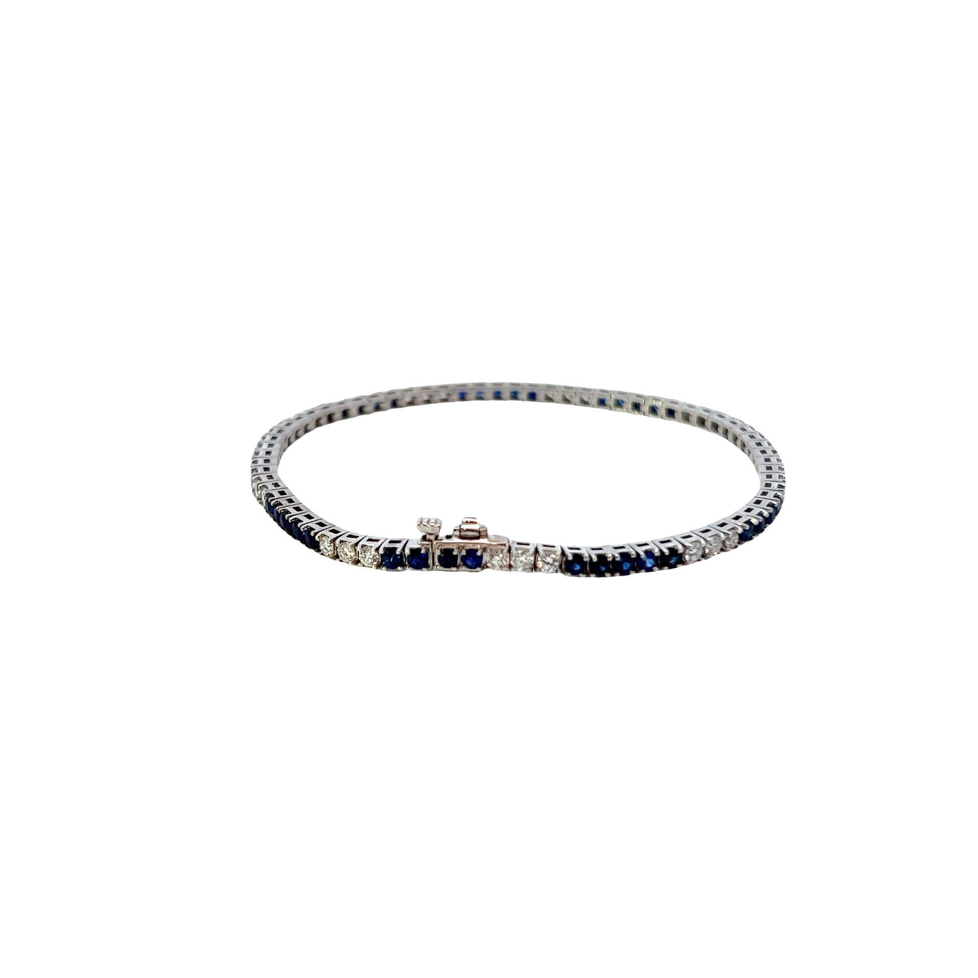 14KT White Gold Alternating Sapphire And Diamond Straight Line Bracelet