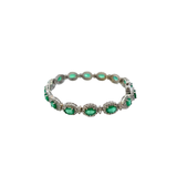 14KT White Gold Round Cut Diamond And Oval Emerald Bracelet