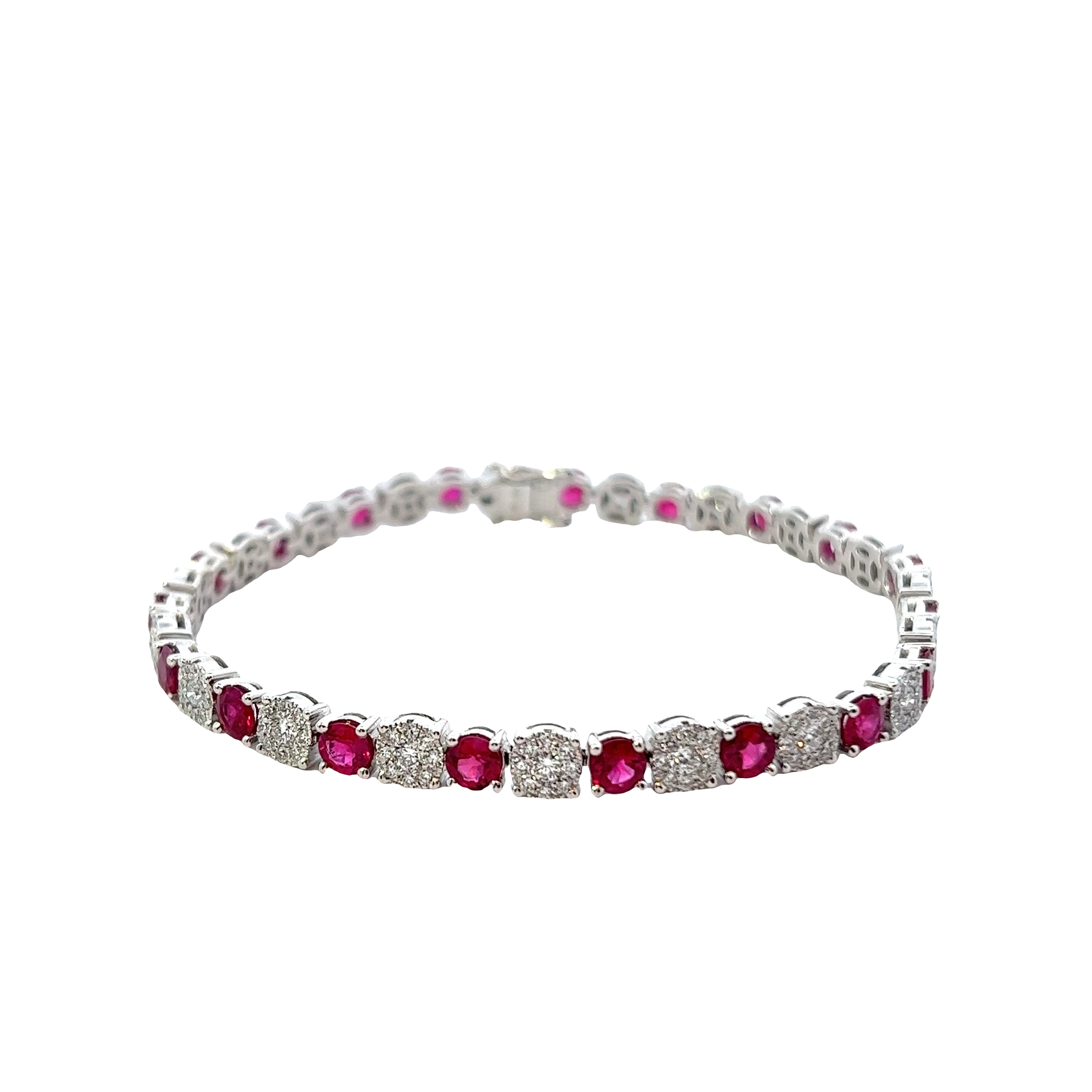 18KT WHITE GOLD ROUND CUT RUBY AND DIAMOND BRACELET