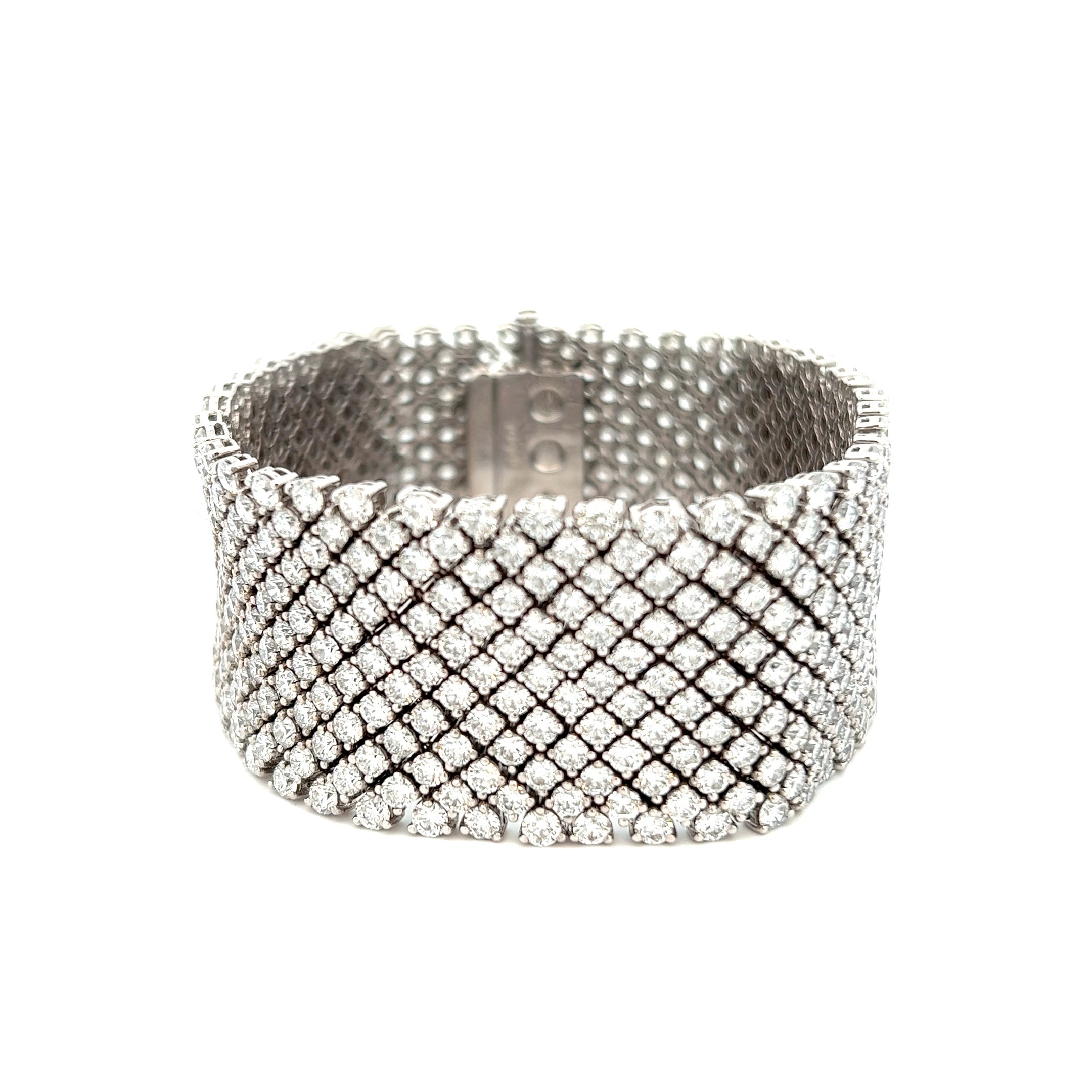 18KT White Gold Wide Diamond Mesh Bracelet