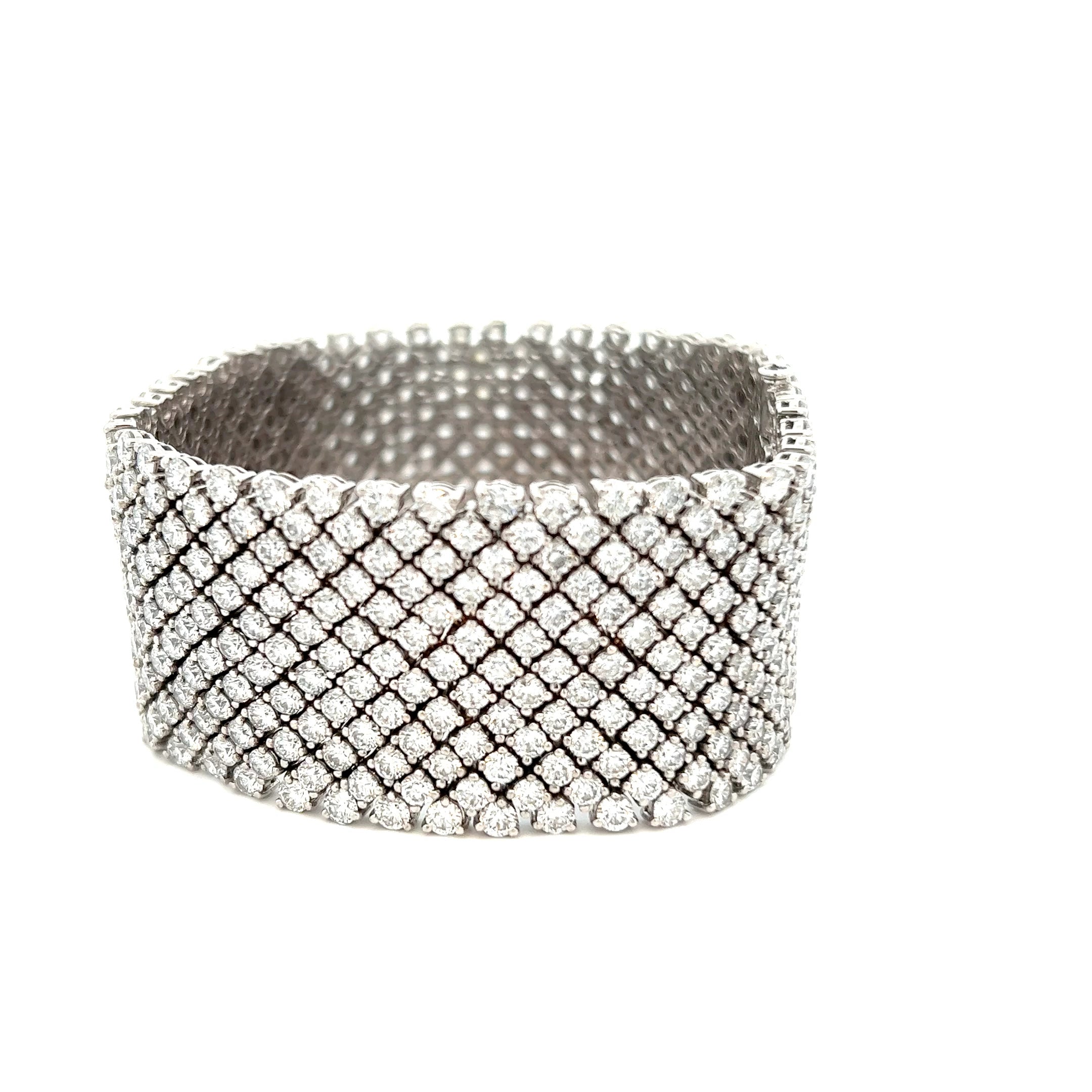 18KT White Gold Wide Diamond Mesh Bracelet
