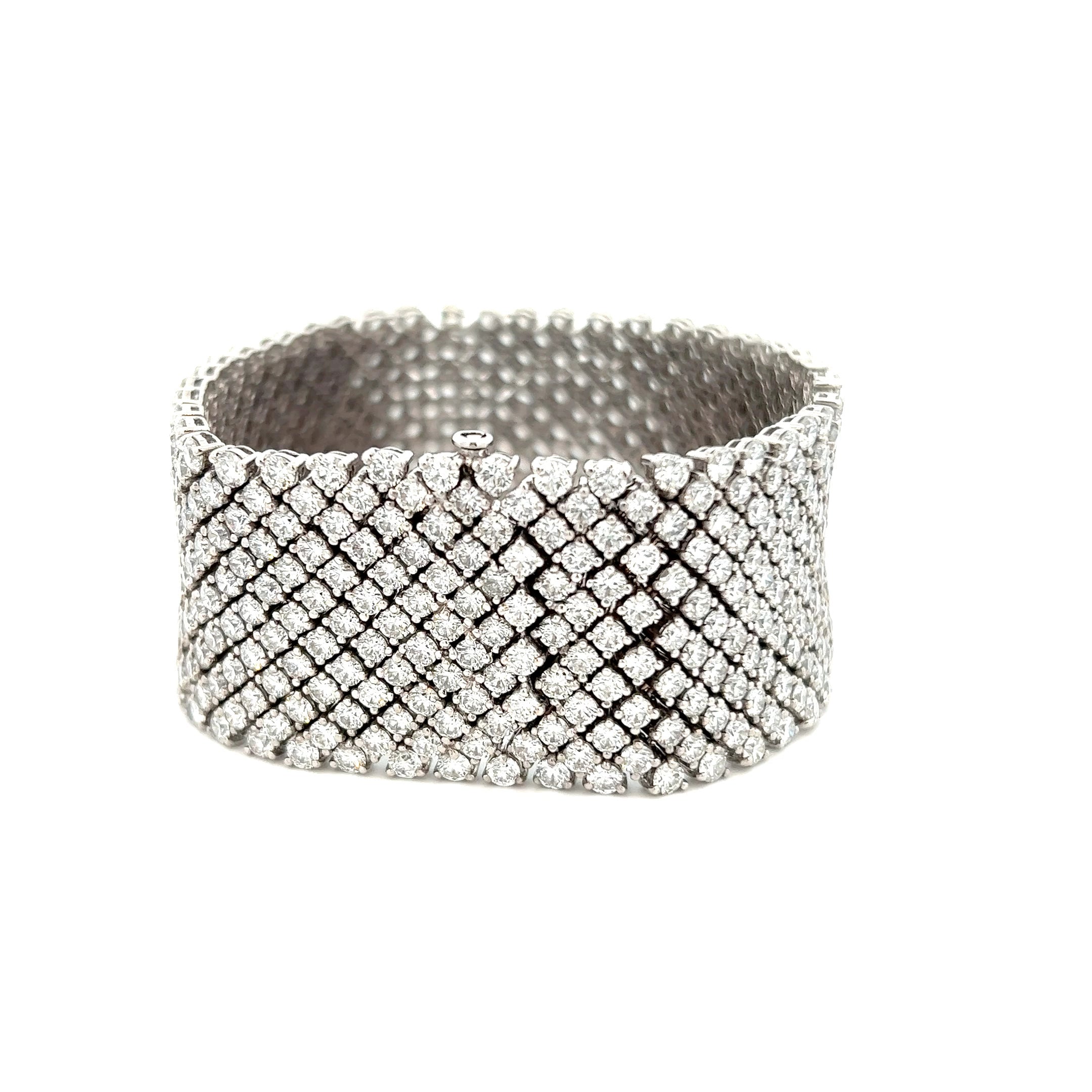 18KT White Gold Wide Diamond Mesh Bracelet