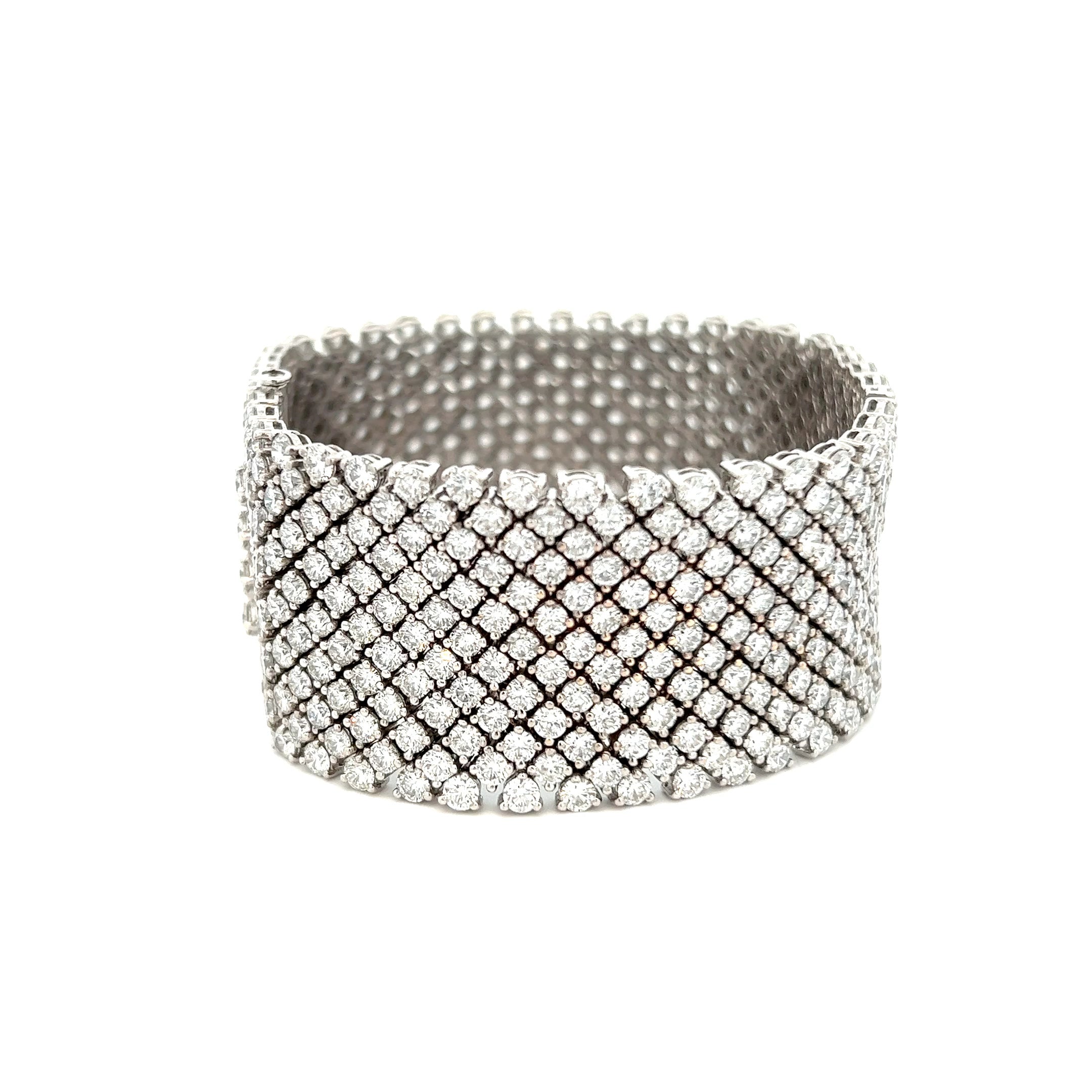 18KT White Gold Wide Diamond Mesh Bracelet