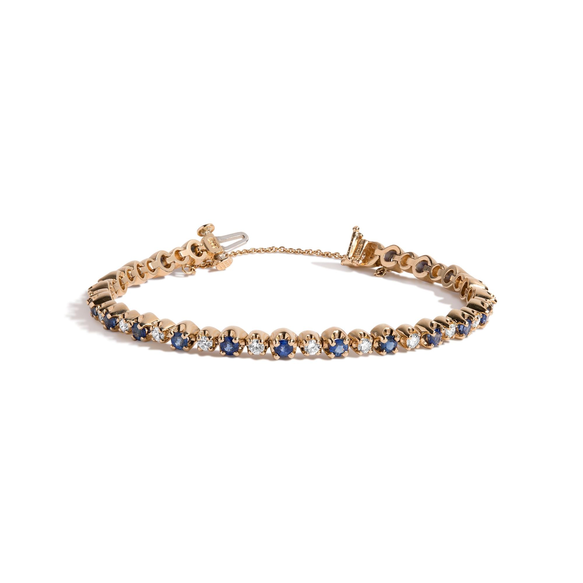 Vintage 1970's 14KT Yellow Gold Sapphire and Diamond Tennis Bracelet