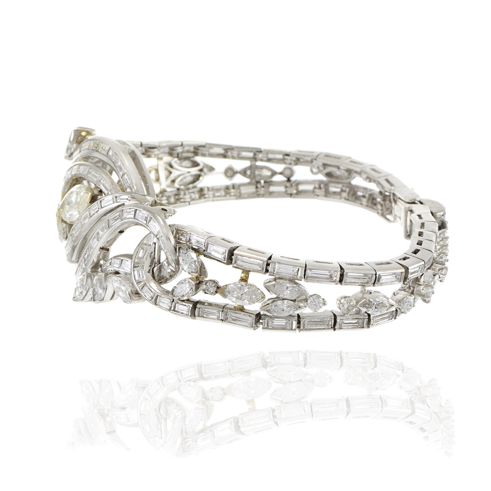 Vintage Circa 1950s Platinum & 14KT Gold 12.26CT-TW Diamond Bracelet