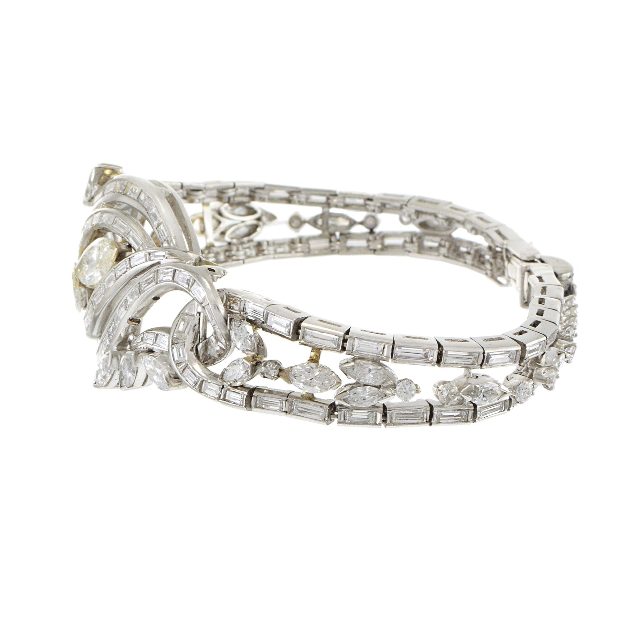 Vintage Circa 1950s Platinum & 14KT Gold 12.26CT-TW Diamond Bracelet