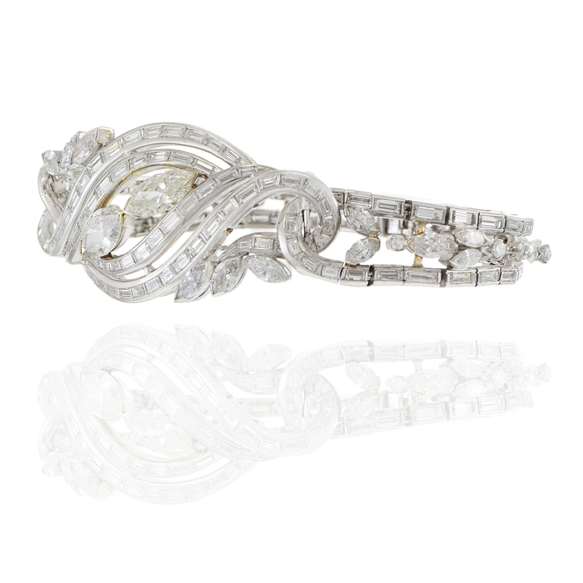 Vintage Circa 1950s Platinum & 14KT Gold 12.26CT-TW Diamond Bracelet