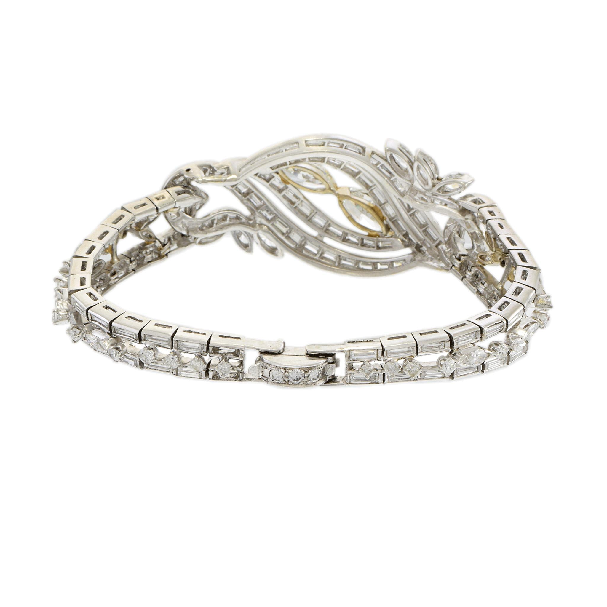 Vintage Circa 1950s Platinum & 14KT Gold 12.26CT-TW Diamond Bracelet