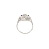Edwardian 18KT & Platinum Top Filigree Diamond and Sapphire Ring