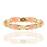 Vintage Retro 14KT Yellow Gold Genuine Pink Coral Carvings Bracelet
