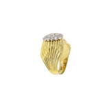 Vintage Retro Era 14KT Yellow Gold Diamond Cluster Ribbed Ring