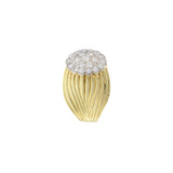 Vintage Retro Era 14KT Yellow Gold Diamond Cluster Ribbed Ring