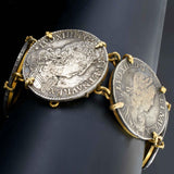 Antique French Louis XIV sterling silver coin bracelet set in 18KT yellow gold at Louis Martin Jewelers NYC