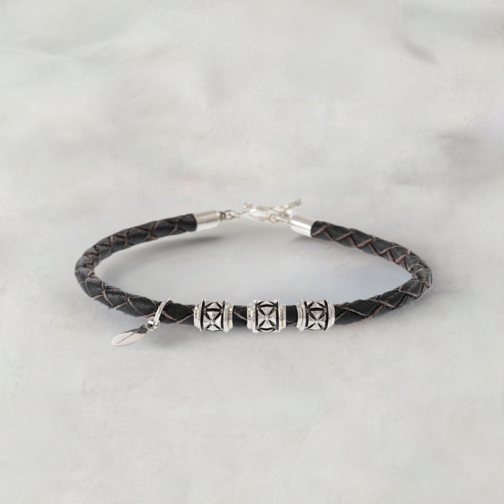 Louis Martin Sterling Silver Dark Brown Italian Leather Bracelet