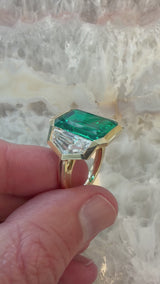 14KT Yellow Gold Lab Grown Emerald and Trapezoid Diamond Cocktail Ring
