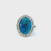 14KT White Gold And Round Cut Diamond Oval Opal Ring