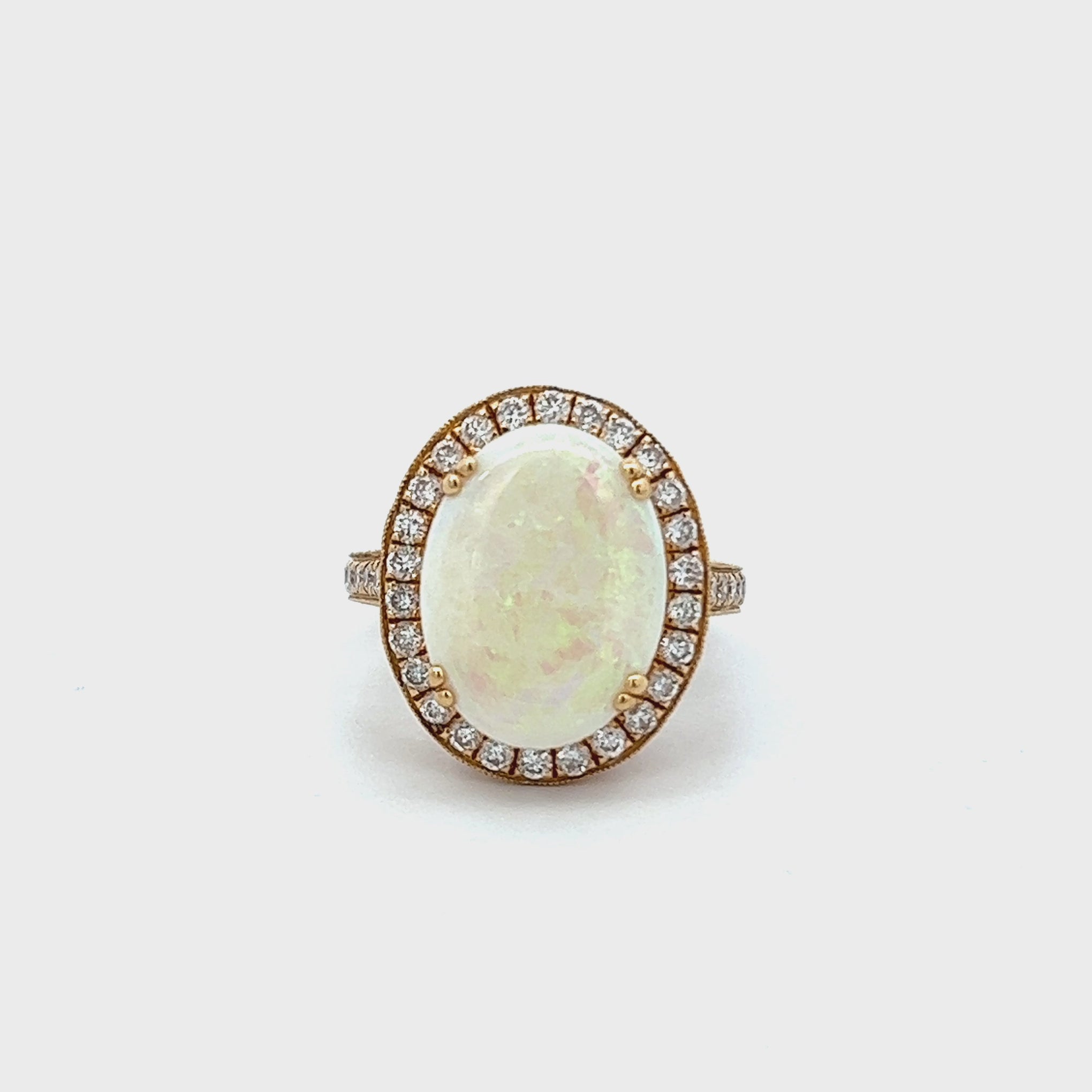 14KT Yellow Gold Round Cut Diamond And Opal Ring