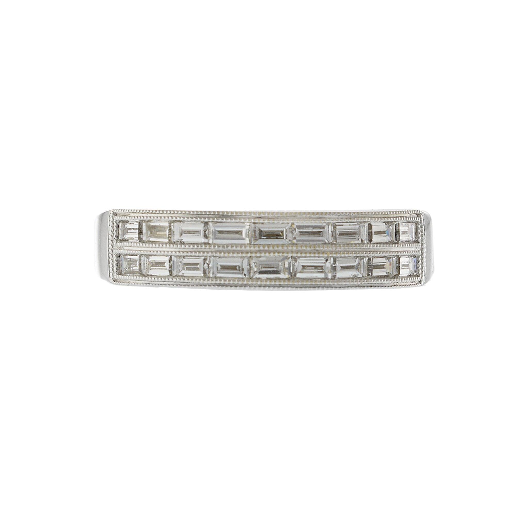 18KT White Gold Two-Row Baguette Diamond Band