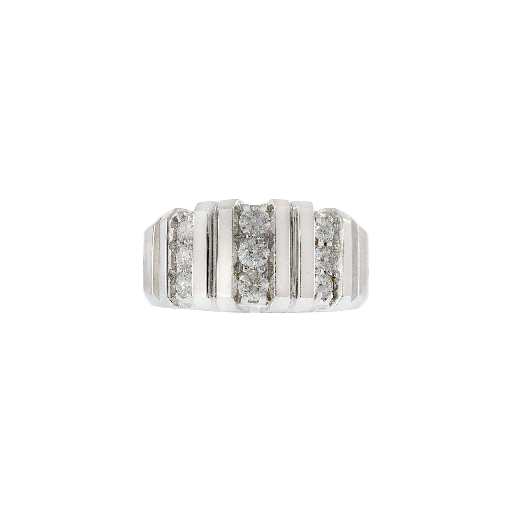 14KT White Gold Wide Diamond Band Ring