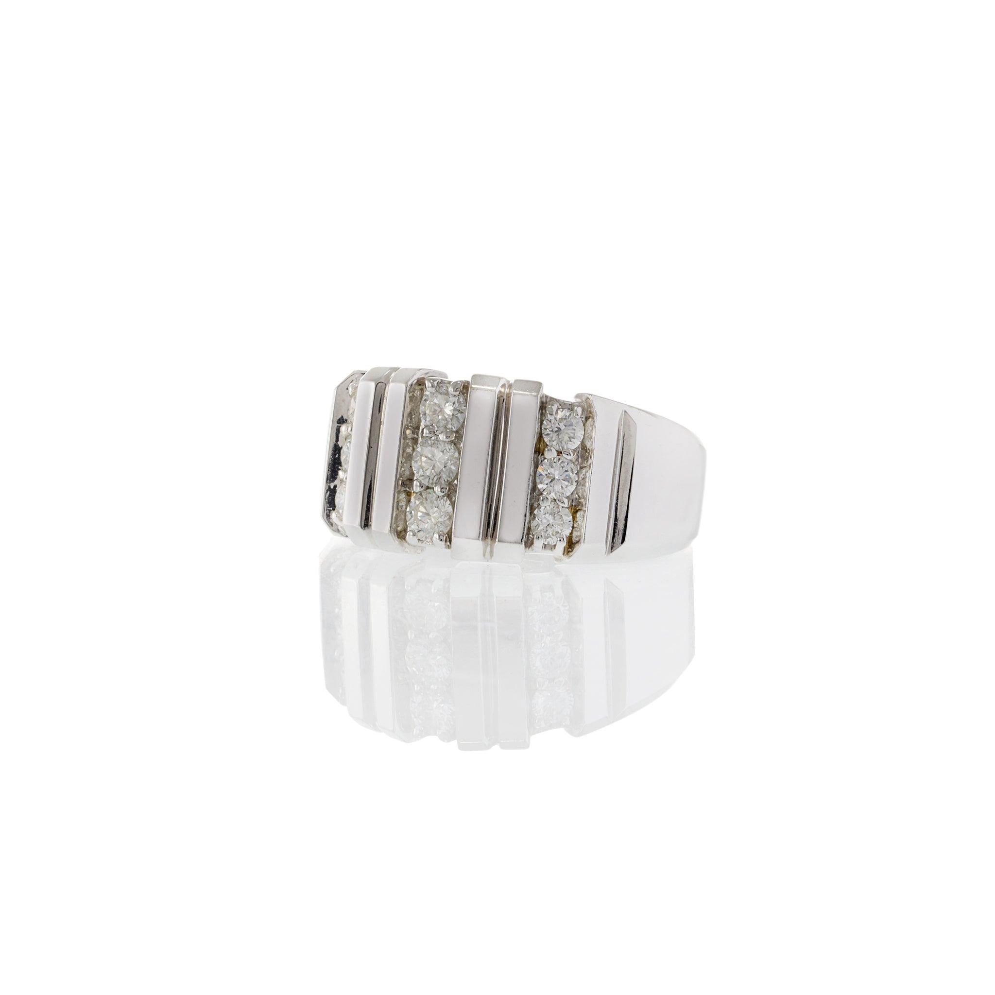14KT White Gold Wide Diamond Band Ring