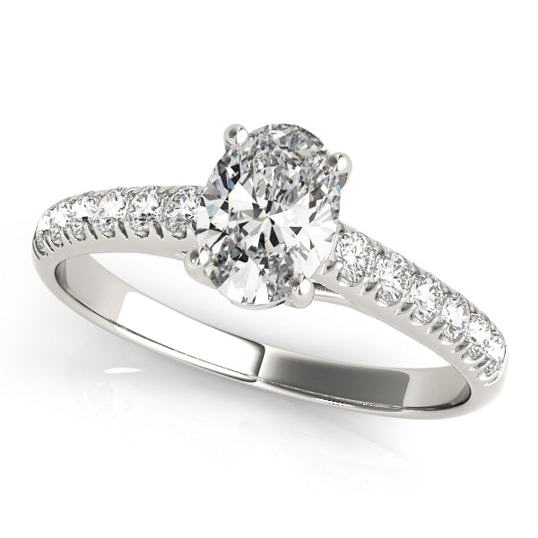 14K White Gold Trellis Oval Shape Diamond Engagement Ring