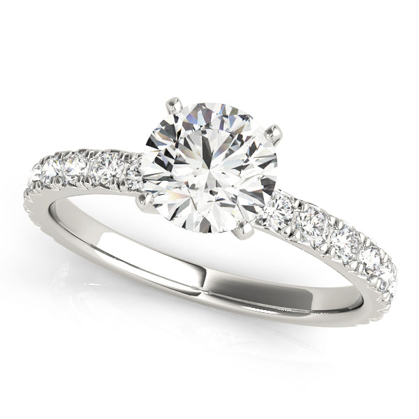 18K White Gold Single Row Round Shape Diamond Engagement Ring