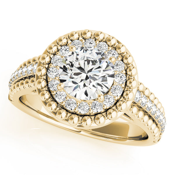 14K Yellow Gold Halo Round Shape Diamond Engagement Ring