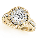 14K Yellow Gold Halo Round Shape Diamond Engagement Ring