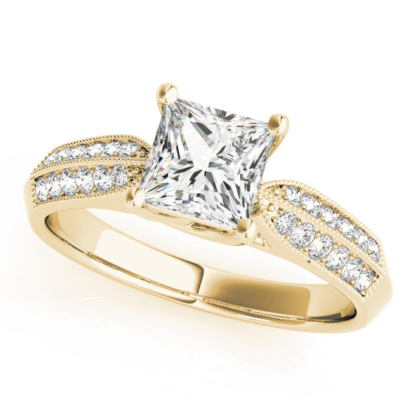 14K Yellow Gold Trellis Princess Shape Diamond Engagement Ring