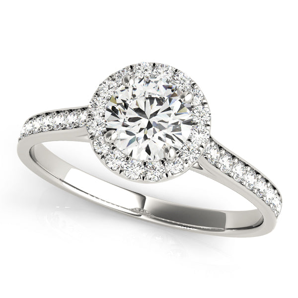 14K White Gold Halo Round Shape Diamond Engagement Ring