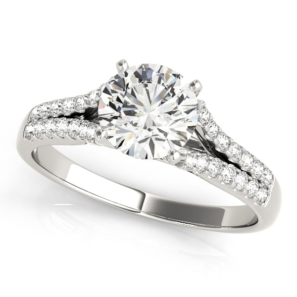 14K White Gold Multirow Round Shape Diamond Engagement Ring