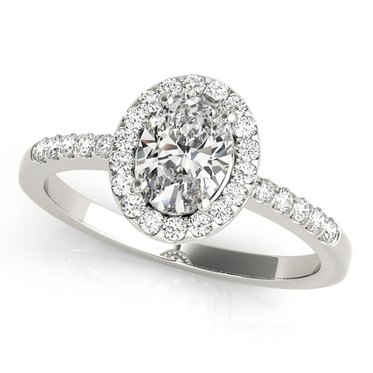 14K White Gold Halo Oval Shape Diamond Engagement Ring