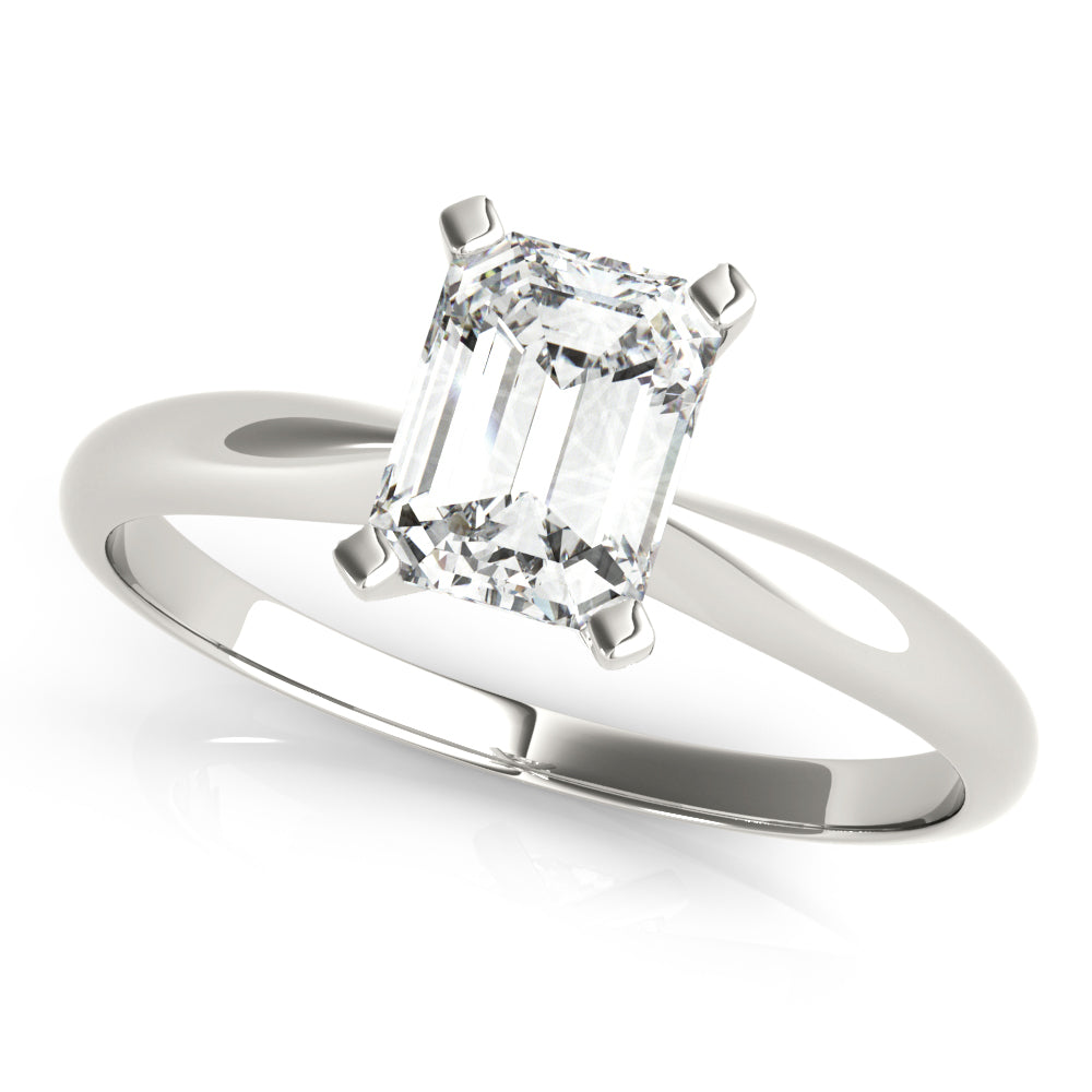 18K White Gold Solitaire Emerald Shape Diamond Engagement Ring