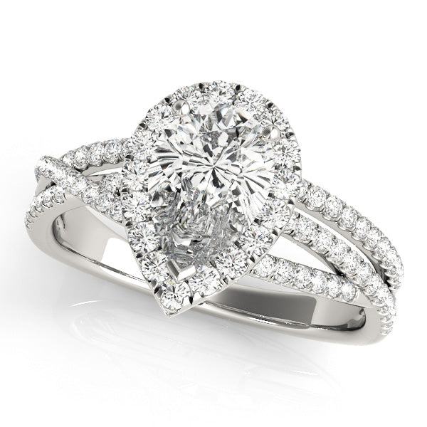 18K White Gold Multirow Pear Shape Diamond Engagement Ring