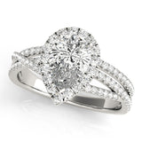 18K White Gold Multirow Pear Shape Diamond Engagement Ring