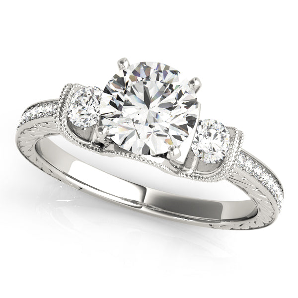 14K White Gold Three Stone Round Shape Diamond Engagement Ring