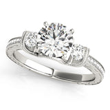 14K White Gold Three Stone Round Shape Diamond Engagement Ring