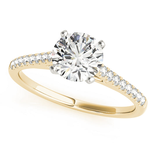 18K Yellow Gold Single Row Round Shape Diamond Engagement Ring