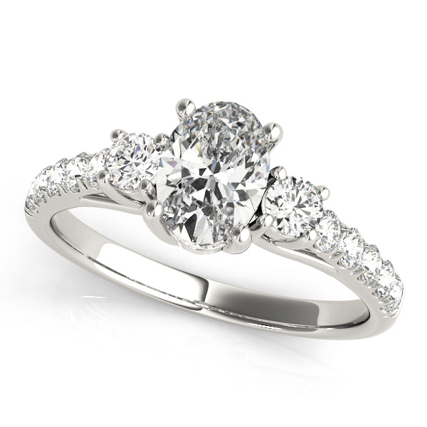 14K White Gold Three Stone Oval Shape Diamond Engagement Ring