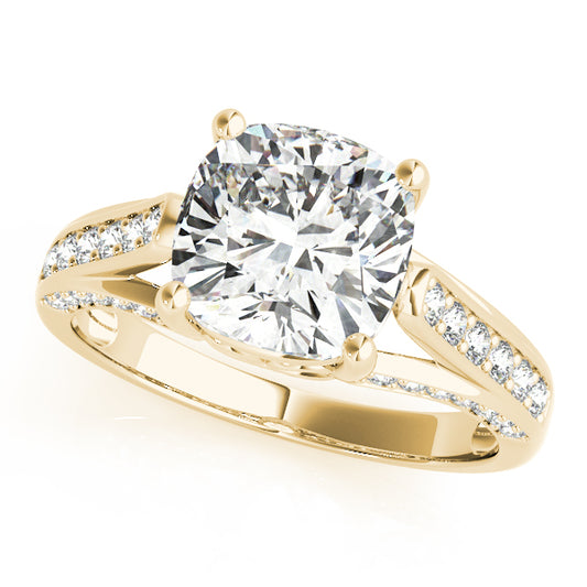 14K Yellow Gold Multirow Cushion Shape Diamond Engagement Ring