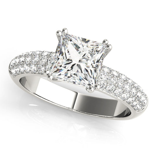 14K White Gold Pave Cushion Shape Diamond Engagement Ring